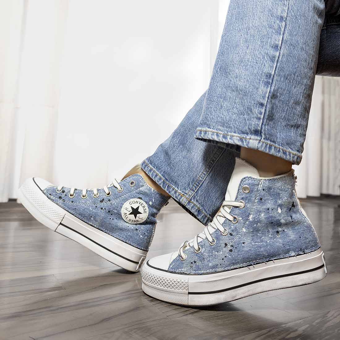 Converse All Star Platform Bianche in Jeans