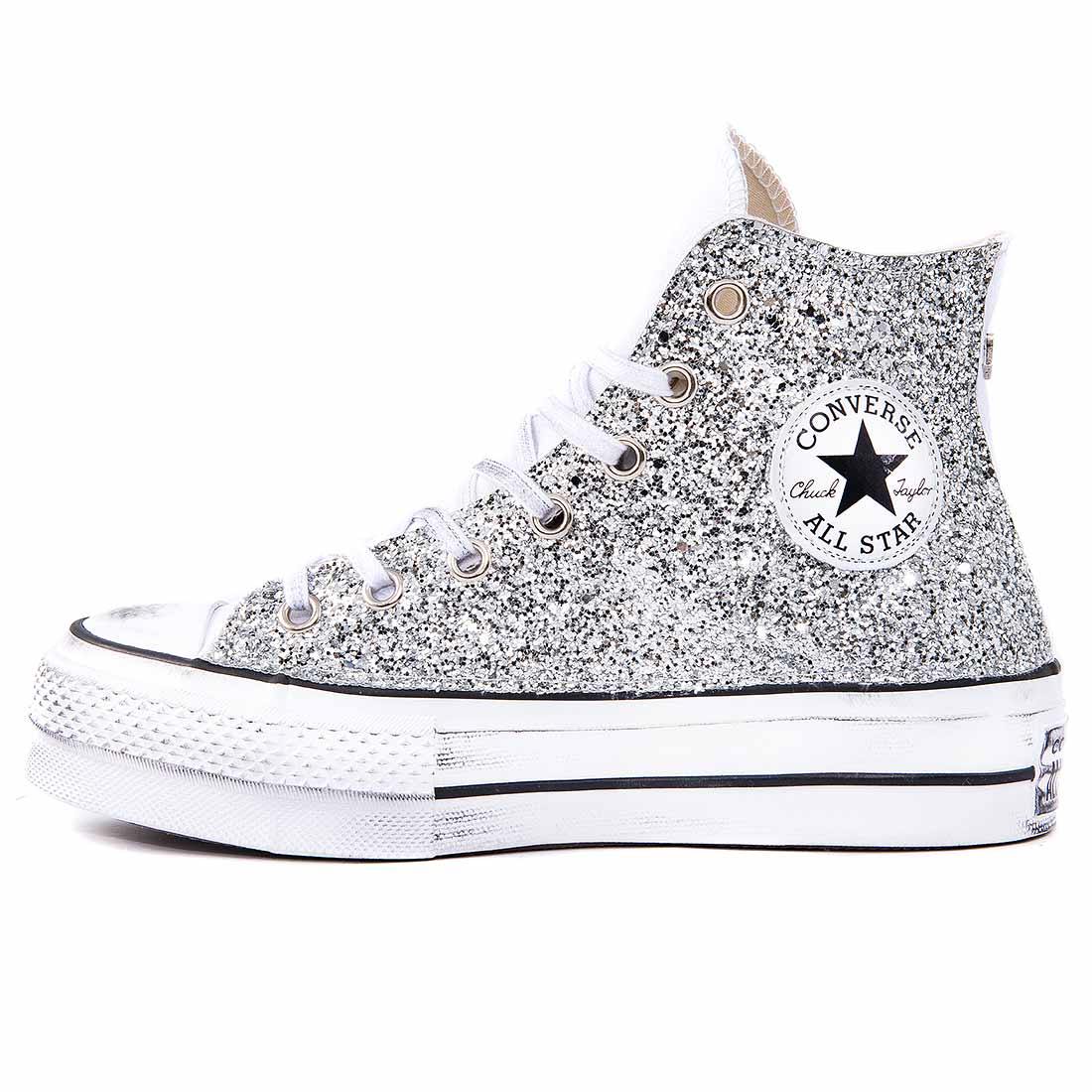 Converse Platform con Glitter Argento - Alte - Outlet