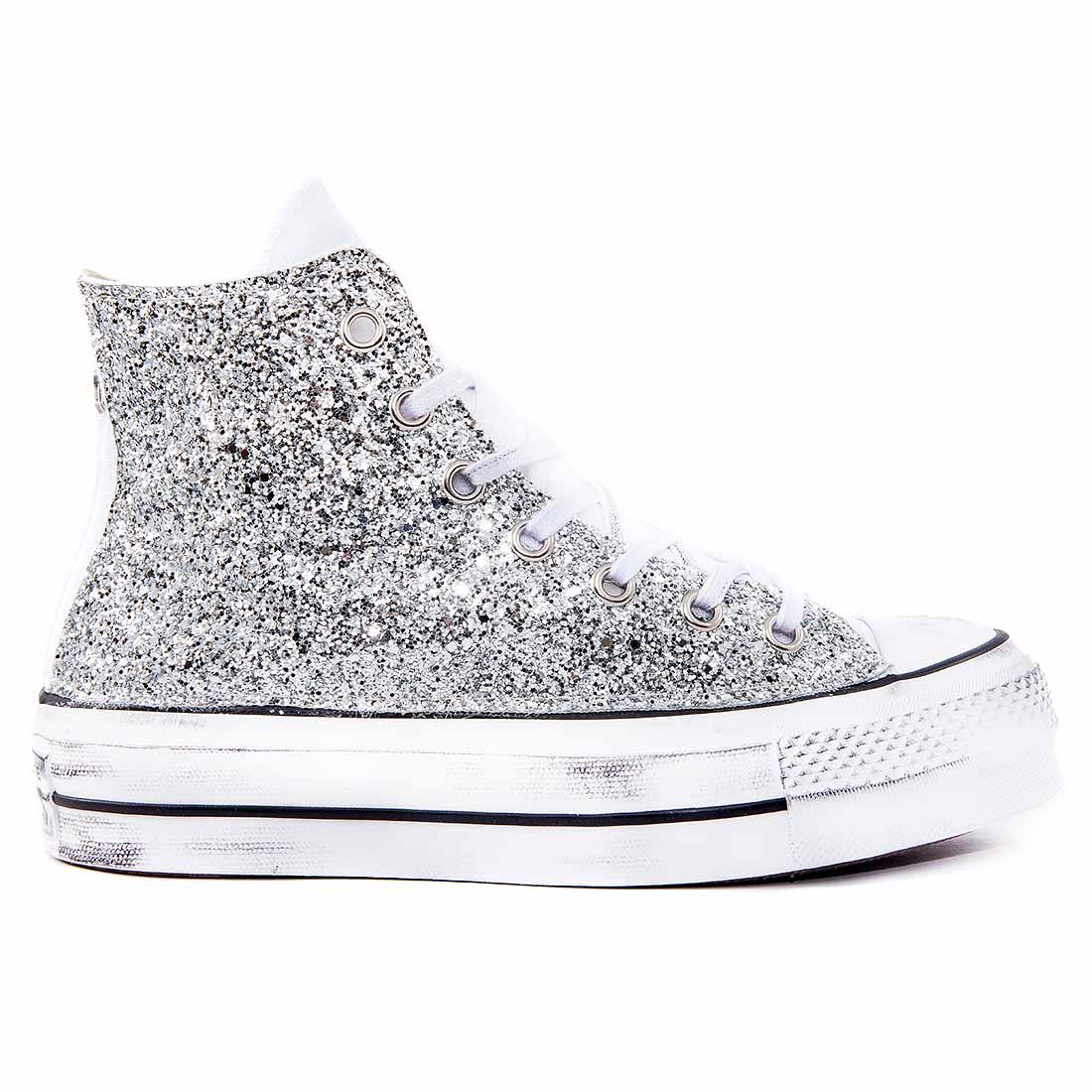 Converse Platform con Glitter Argento - Alte - Outlet