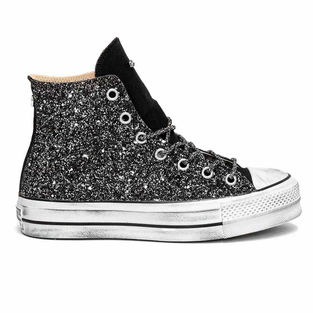 Converse All Star Alte Glitterate Nere - Suola Alta Platform - Outlet