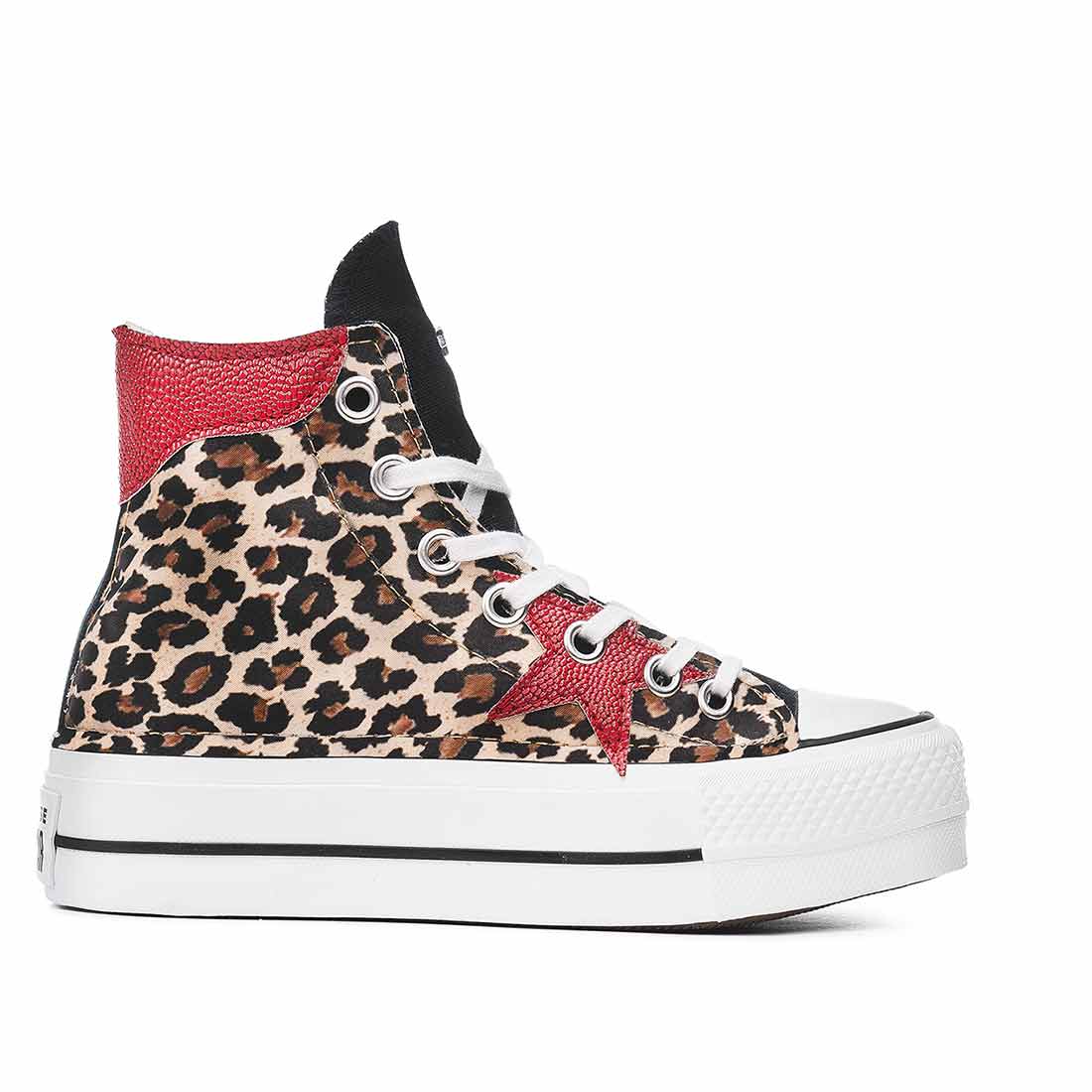 Converse All Star Alte Leopardate con Stelle Rosse
