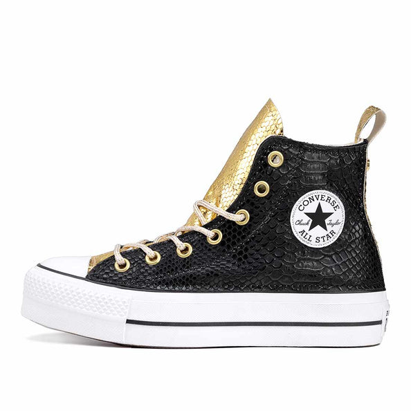 Converse all star platform nere e oro pitonate 