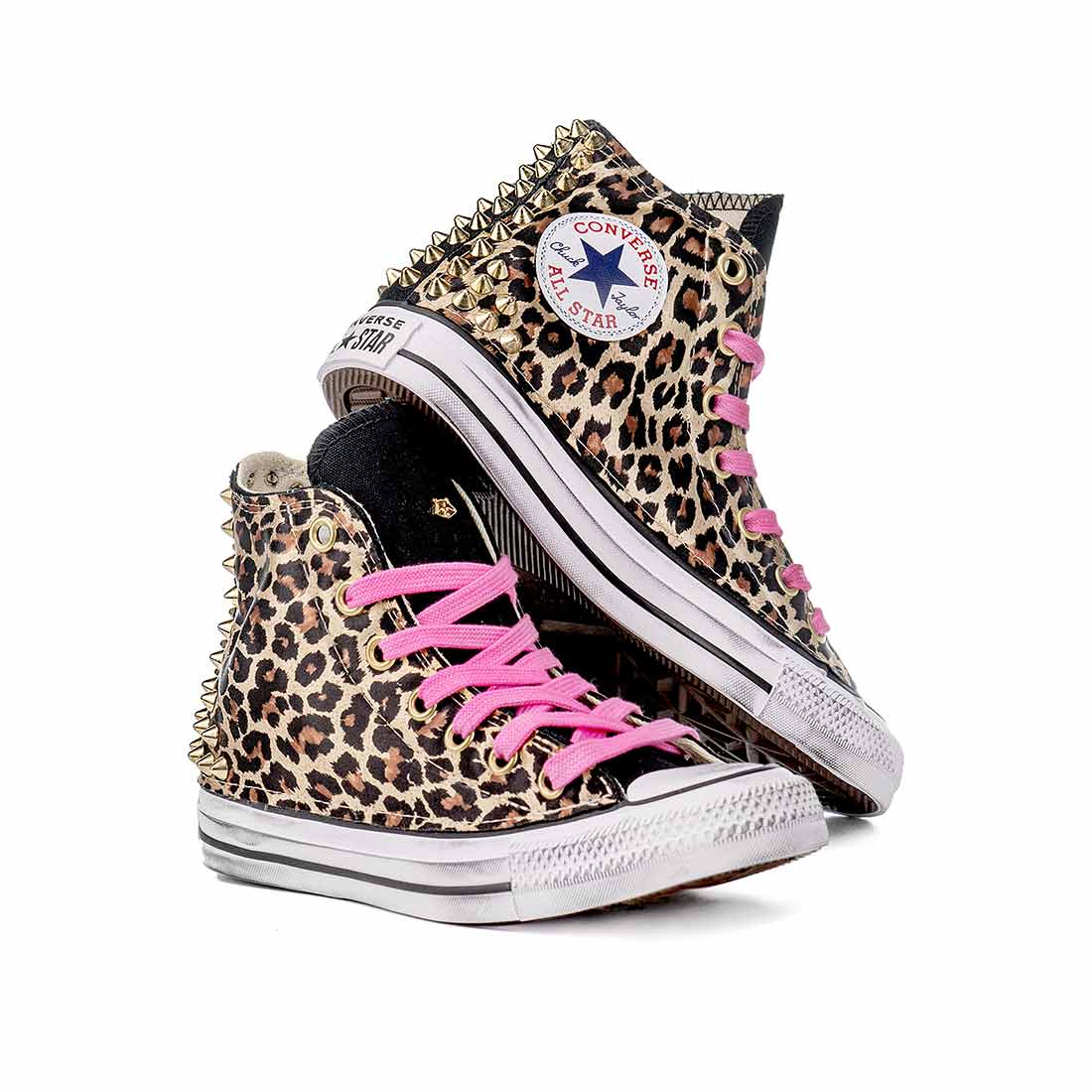 Converse All Star Alte Leopardate con Borchie Oro