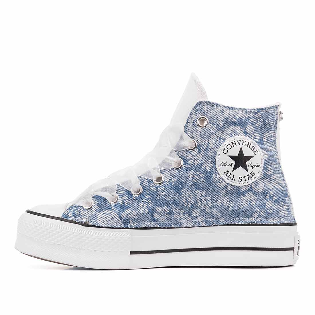 converse all star denim jeans con lacci in tulle bianco