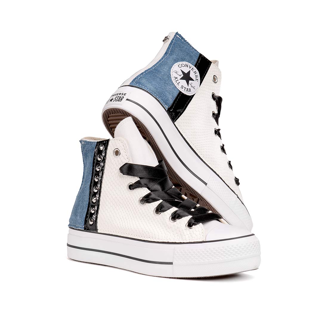 All Star Converse alte Bianche Platform - Pitone e Denim - Outlet