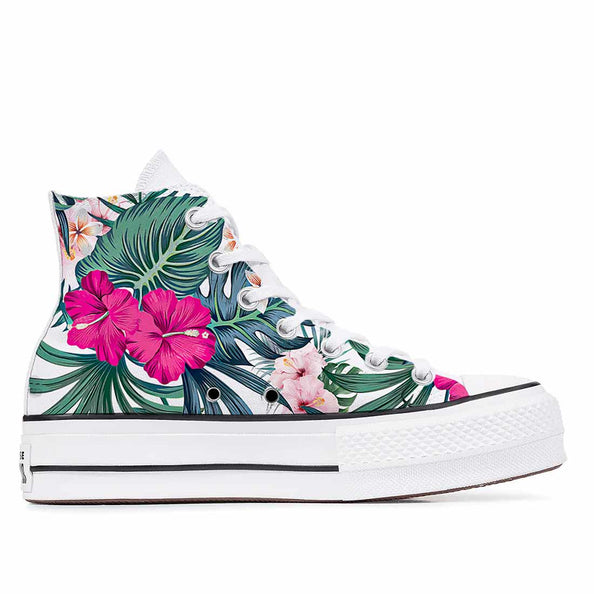 Converse all star con fiori tropicali fucsia e rosa