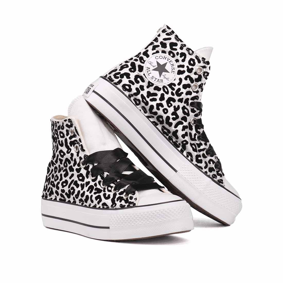 converse all star leopardate bianche argento e velluto nero