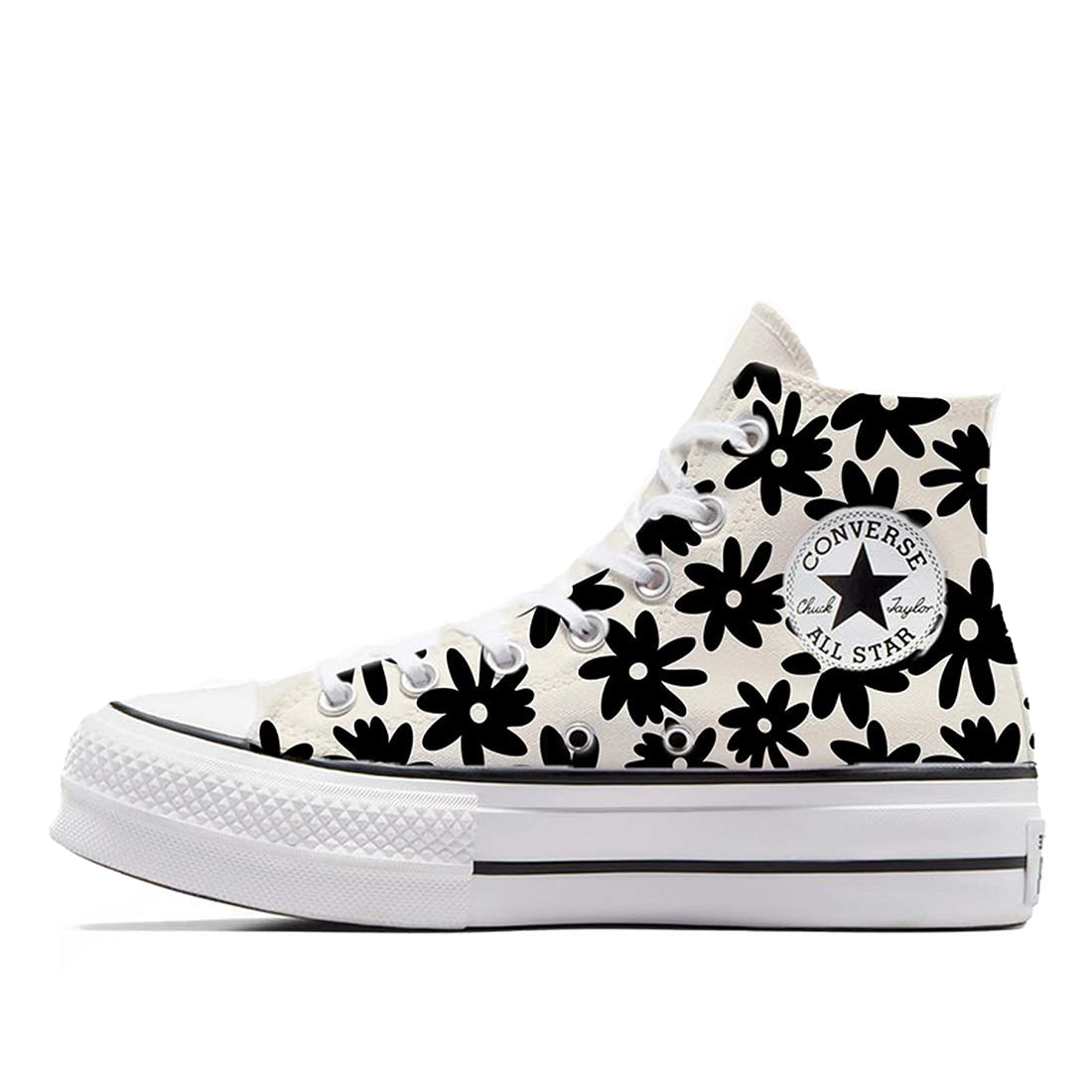 Converse alte color panna con margherite nere