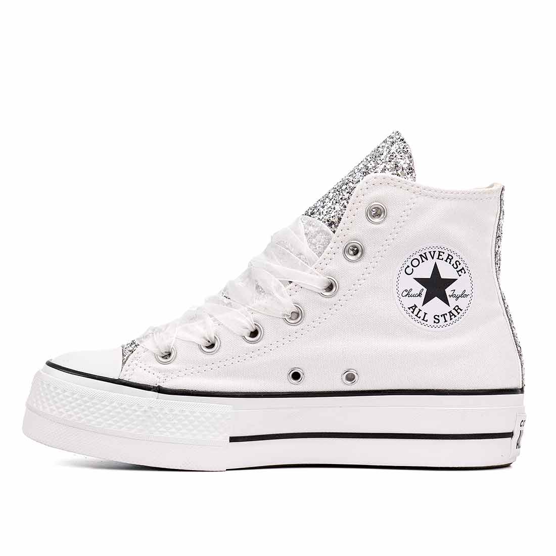 Converse all star con glitter argento suola platform per sposa