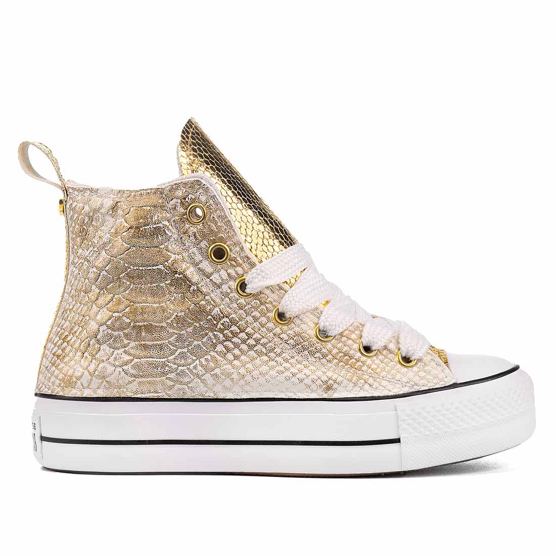 converse all star con inserti pitonati oro