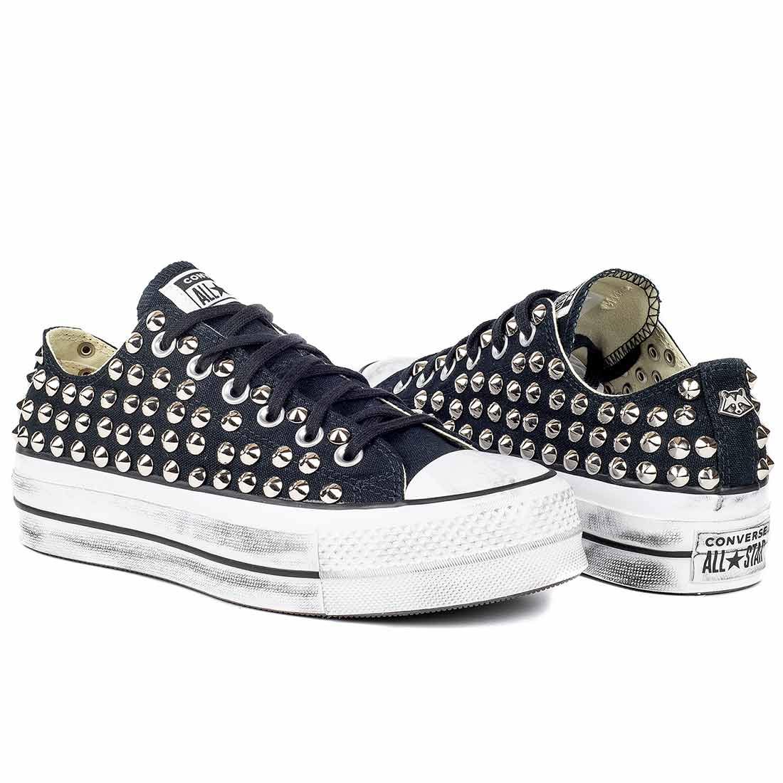 Converse All Star con Borchie - Basse suola Platform - Nere - Outlet