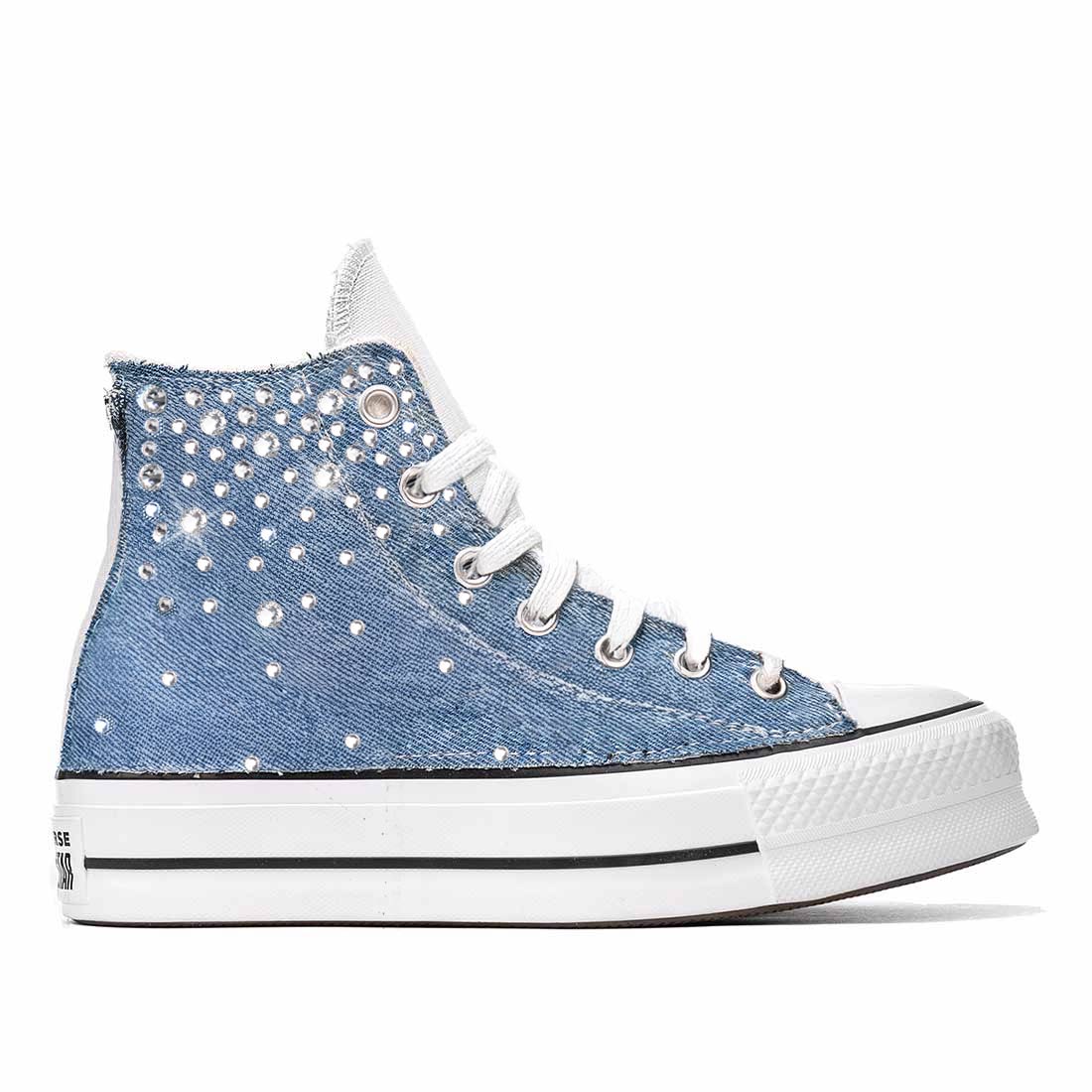 Converse All Star Platform in denim Jeans e con strass