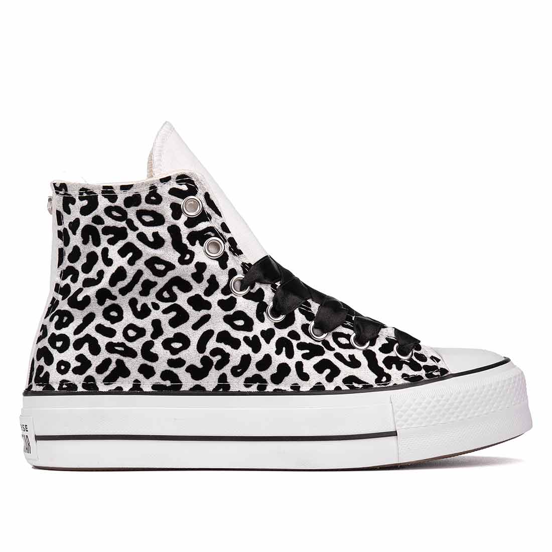 converse all star platform leopardate argento e nero