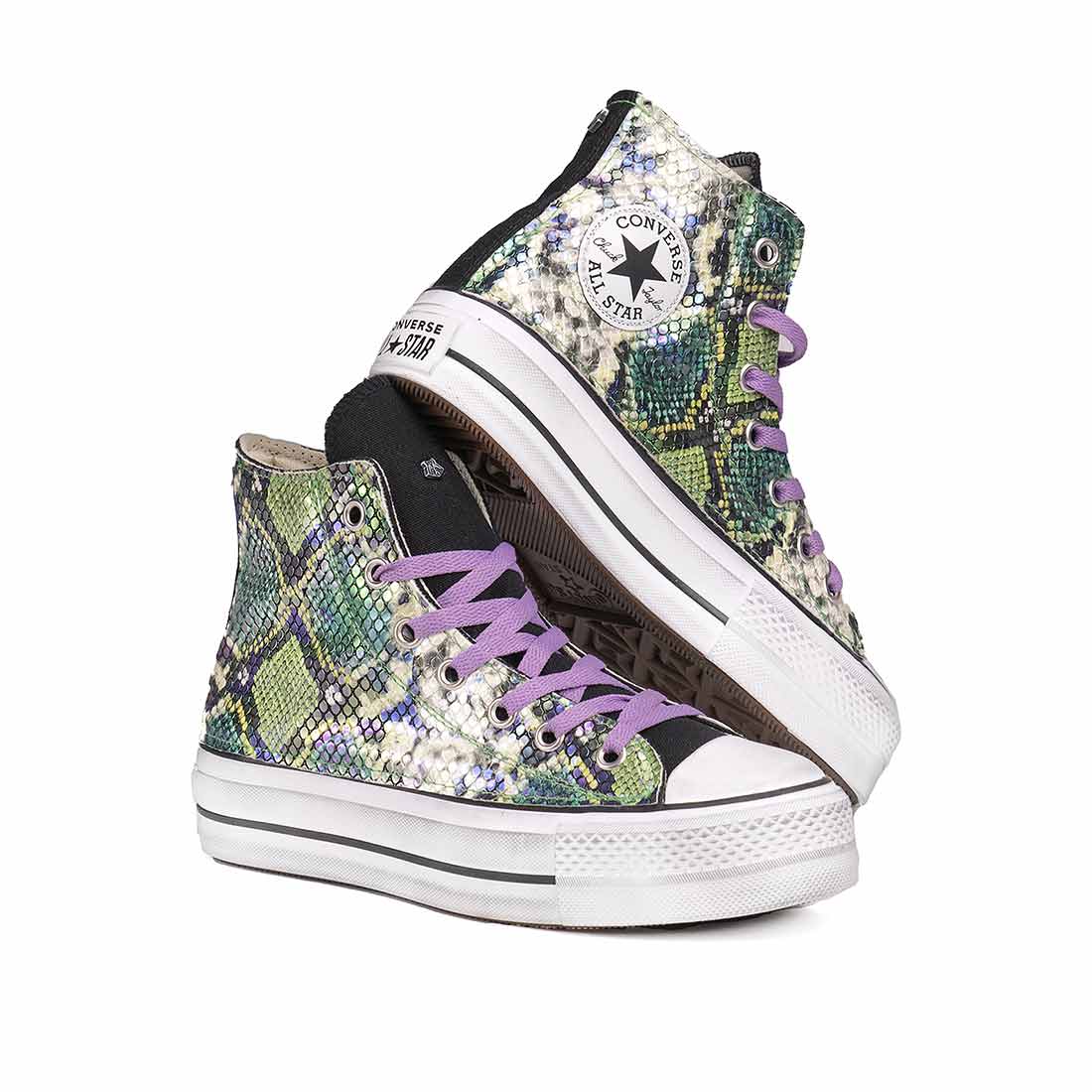 Converse all star platform pitonate viola e verde