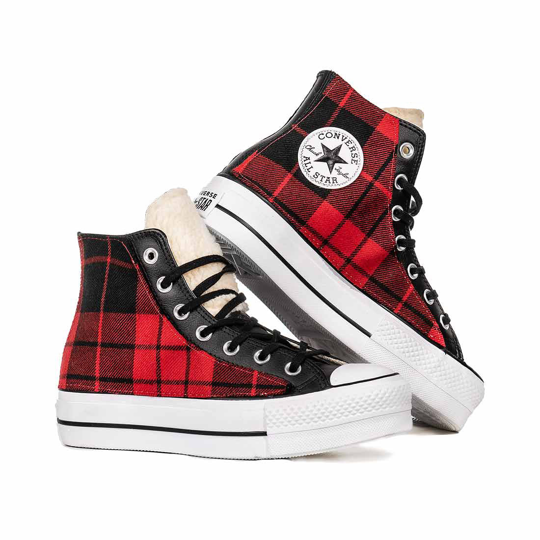 Converse all star alte platform tartan e teddy