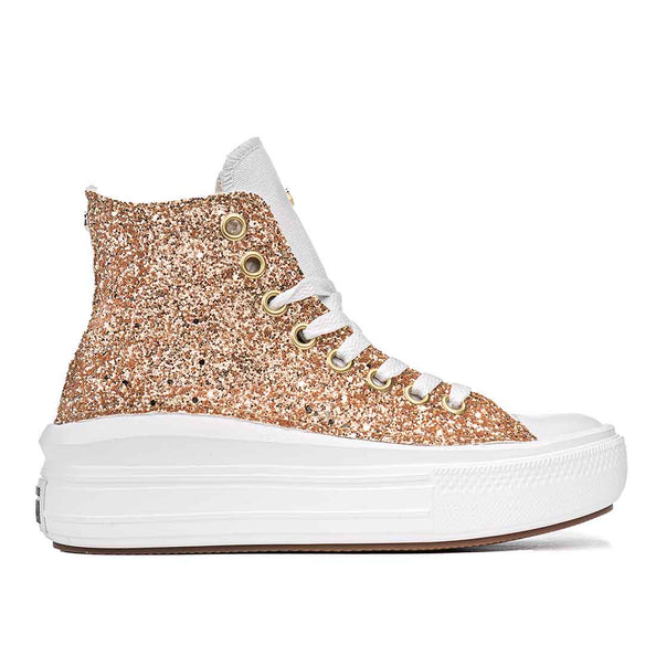 Converse alta bianca move con platform ricoperta di brillantini oro 