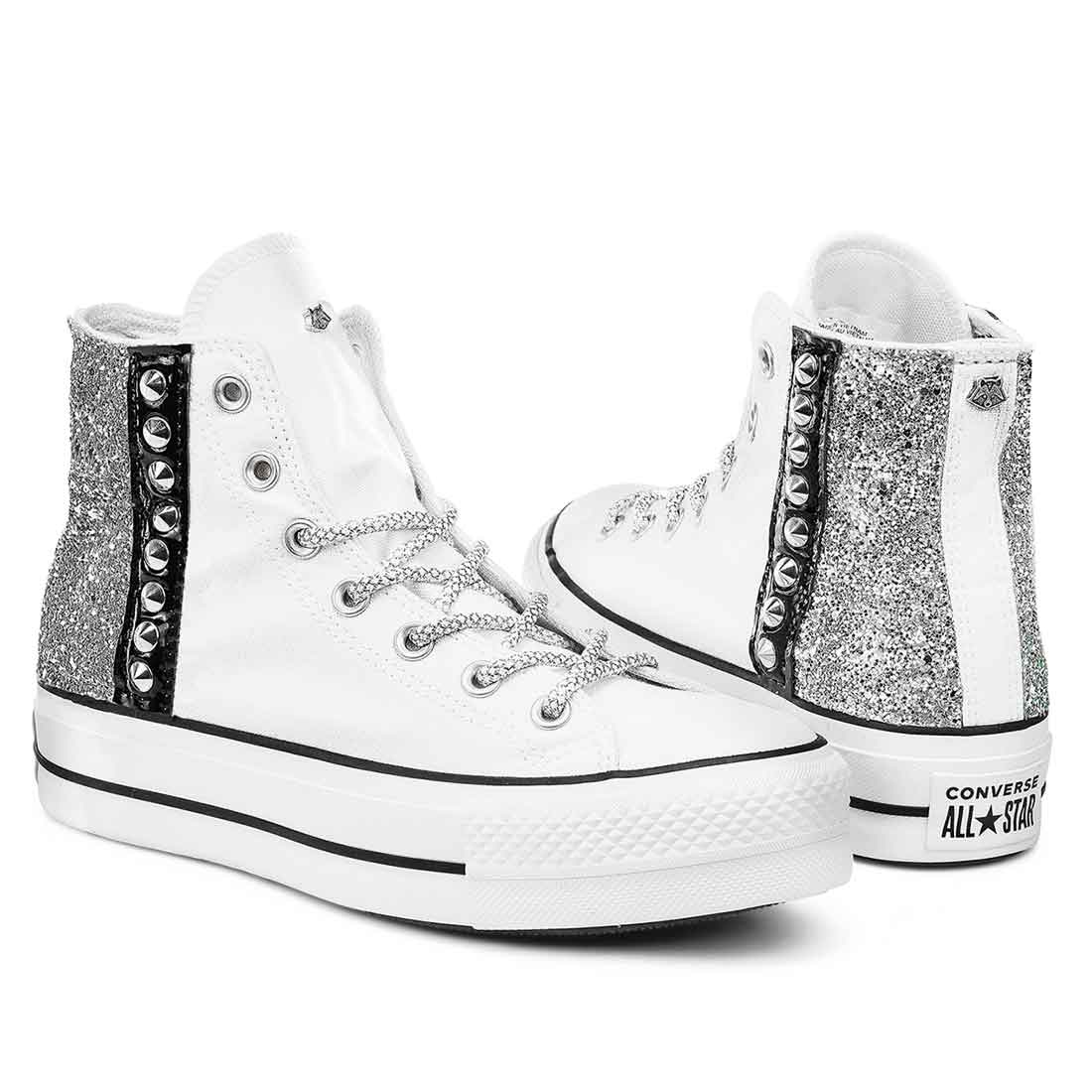 Platform Vans Alte Bianche Di Pelle Glitter All Star Converse
