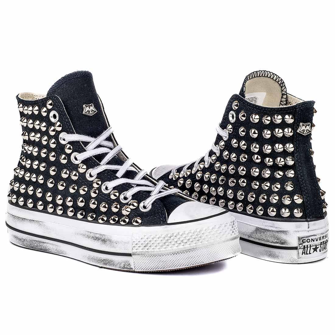 Converse All Star con Borchie - Alte suola Platform - Nere - Outlet