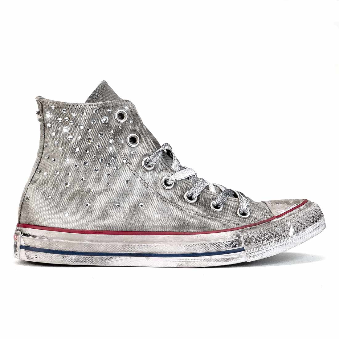 Converse All Star Grigie Delavè con Brillantini - Outlet