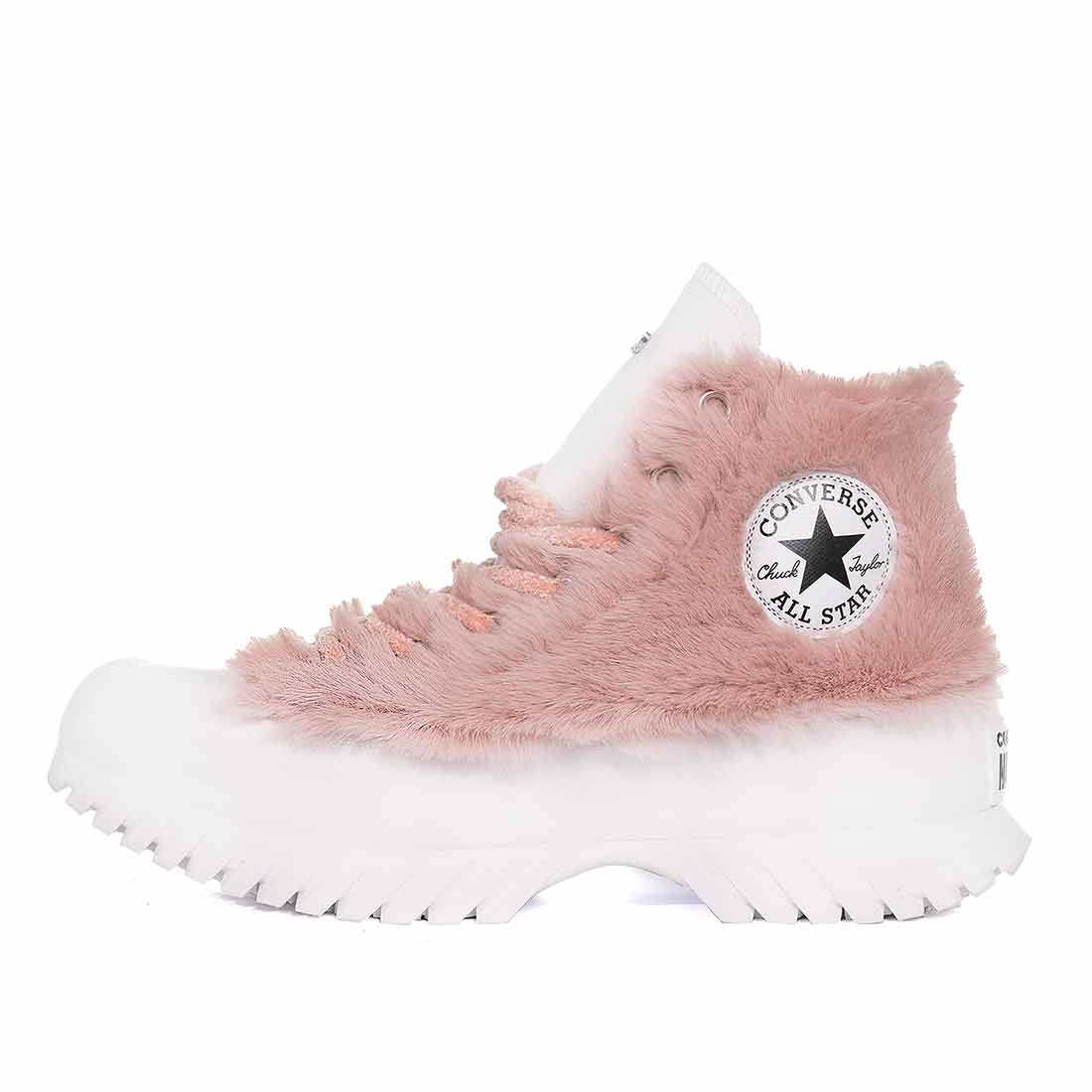 Converse lugged con pelo morbido rosa e platform