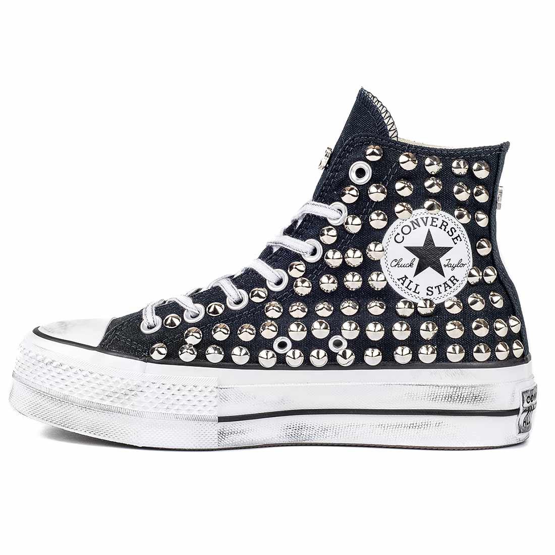 Converse All Star con Borchie - Alte suola Platform - Nere - Outlet