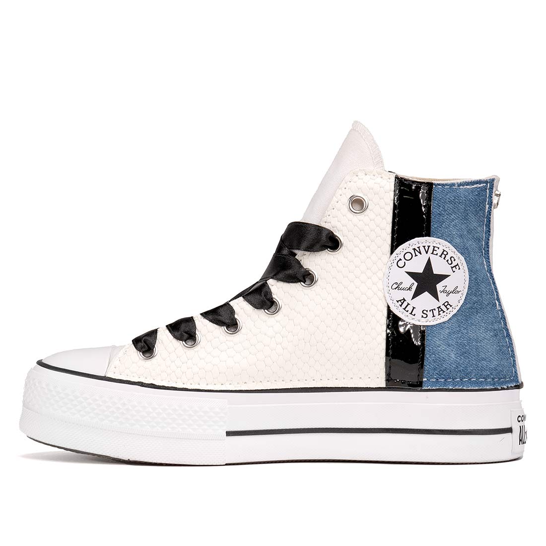 All Star Converse alte Bianche Platform - Pitone e Denim - Outlet