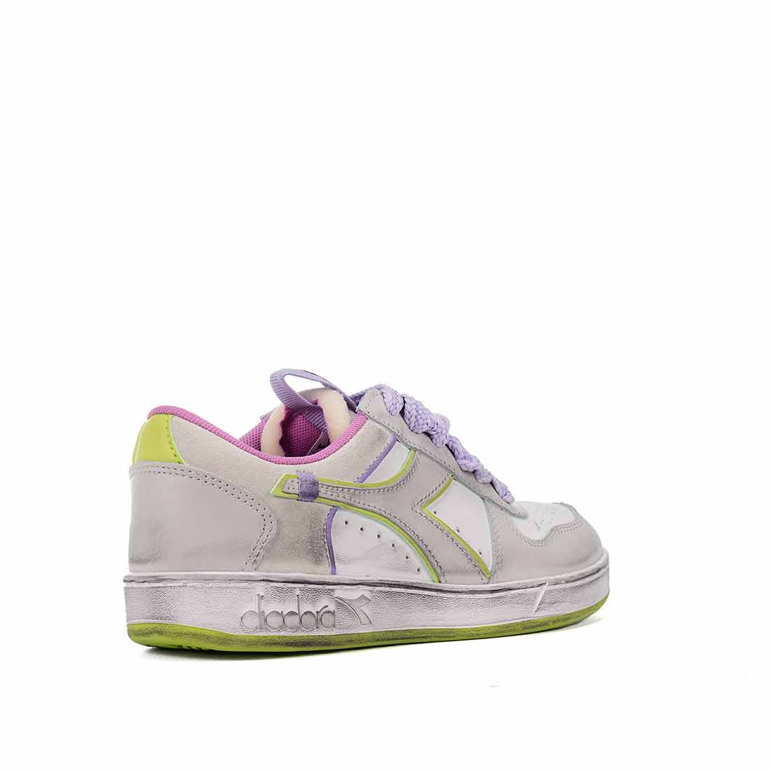 Diadora verdi lilla e rosa con effetto vintage