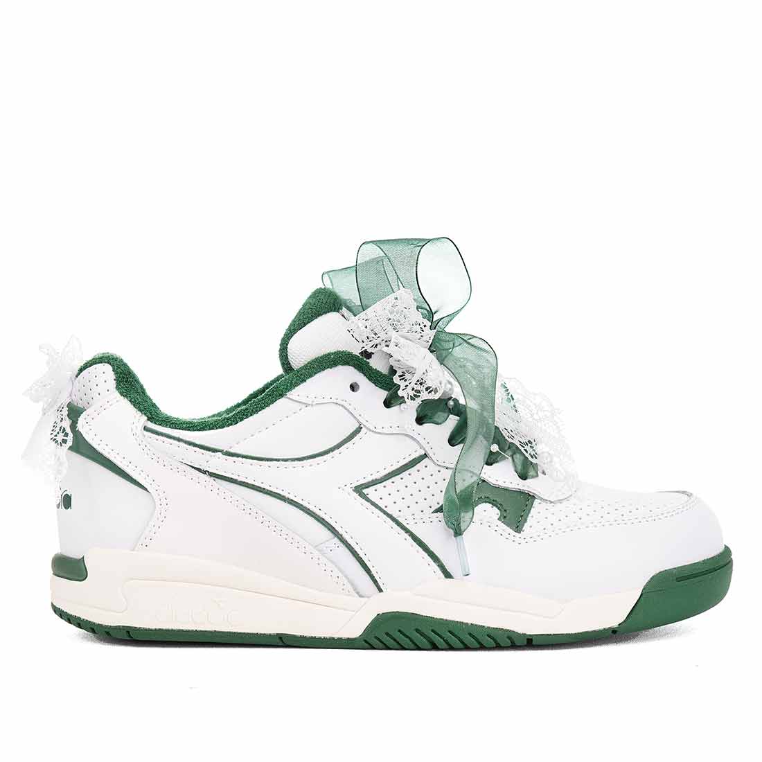 Diadora winner verde con lacci verdi e in pizzo bianco