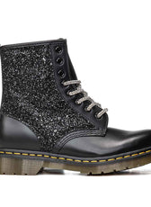 Dottor Martens 8 occhielli nere con glitter nero e lacci diamante