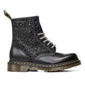 Dottor Martens 8 occhielli nere con glitter nero e lacci diamante