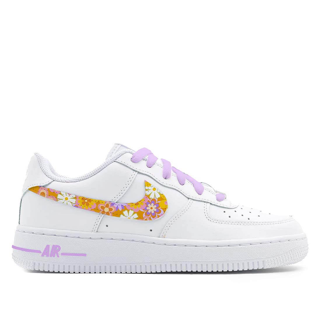 Nike air force one con stampa floreale viola arancio rosa e lacci lilla