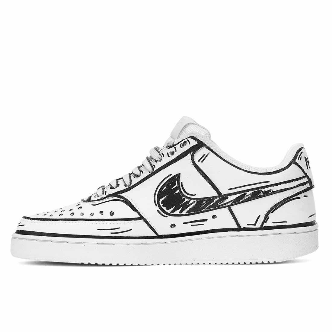 Nike Court Cartoon - Disegnate 2D - Bianco e Nero - Outlet