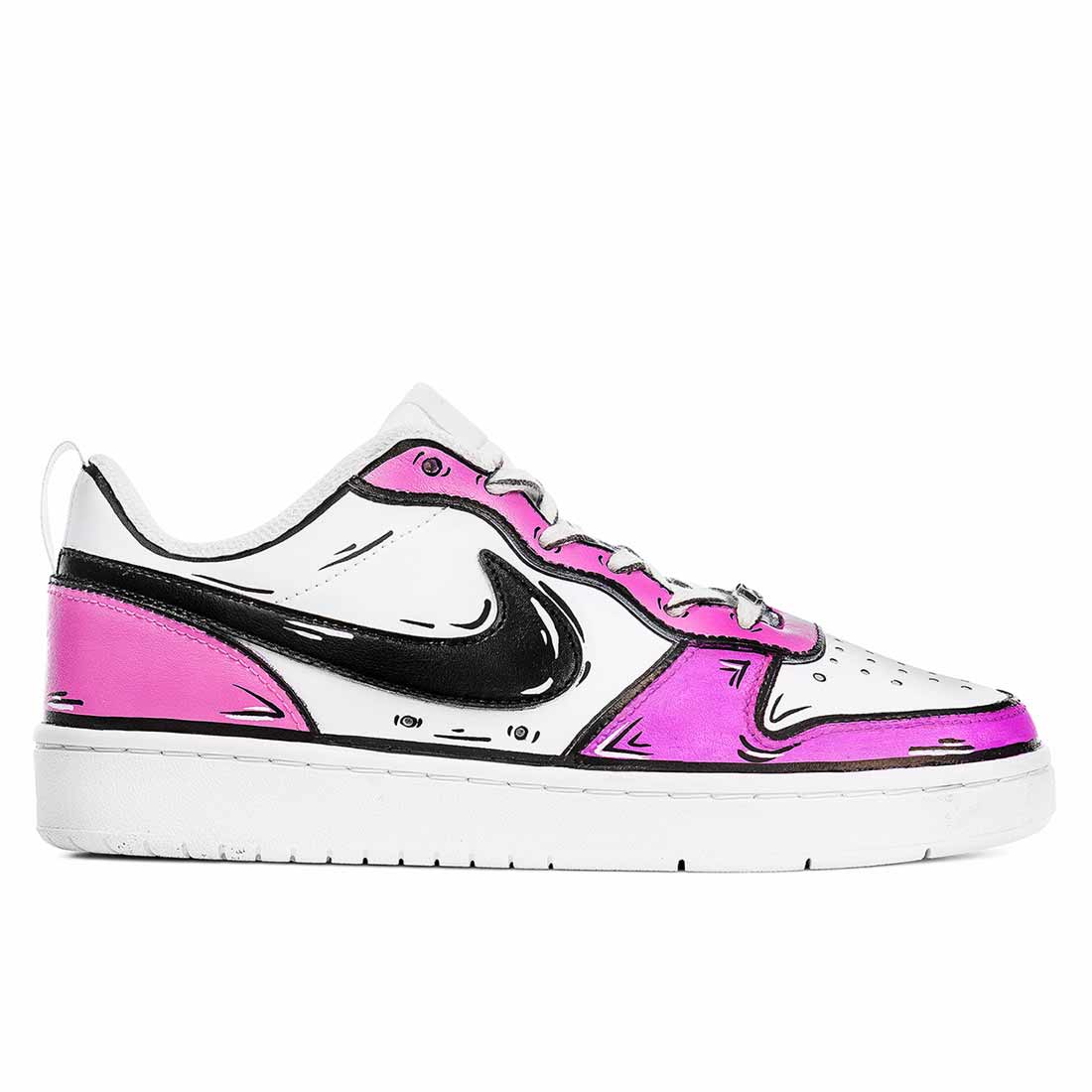 Nike court disegnate a mano effetto cartoon rosa fluo e rosa