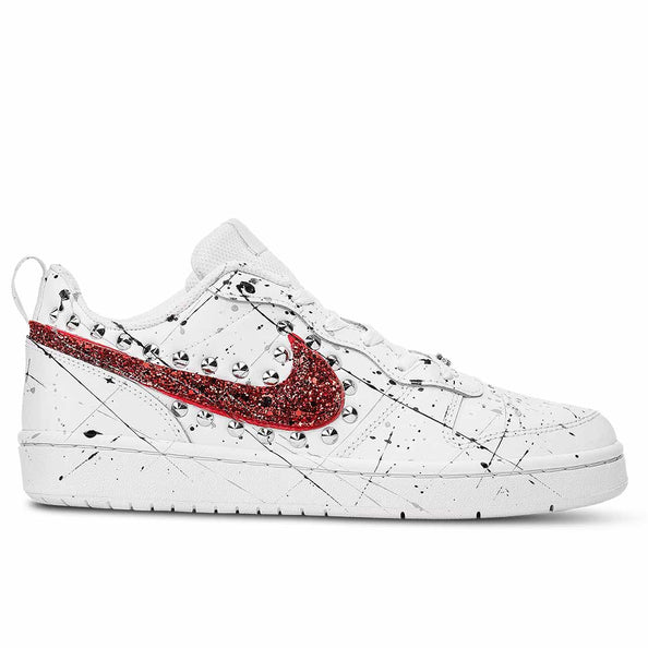 Nike Court bianche con glitter rossi borchie argento ed effetto dripping