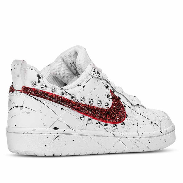 Nike court con effetto dripping brillantini rossi e borchie