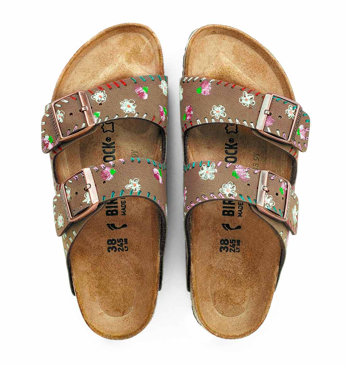 Personalizzazione Birkenstock Arizona Marroni con Fiorellini dipinti - Outlet