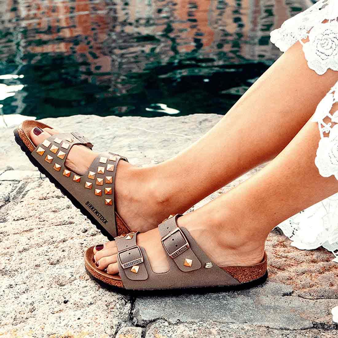 Personalizzazione Birkenstock Arizona con Borchie a Piramide Oro - Marrone Mocca - Outlet