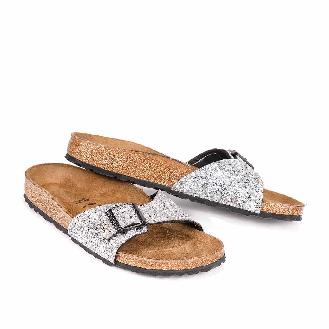 Ciabatte birkenstock madrid con brillantini argento