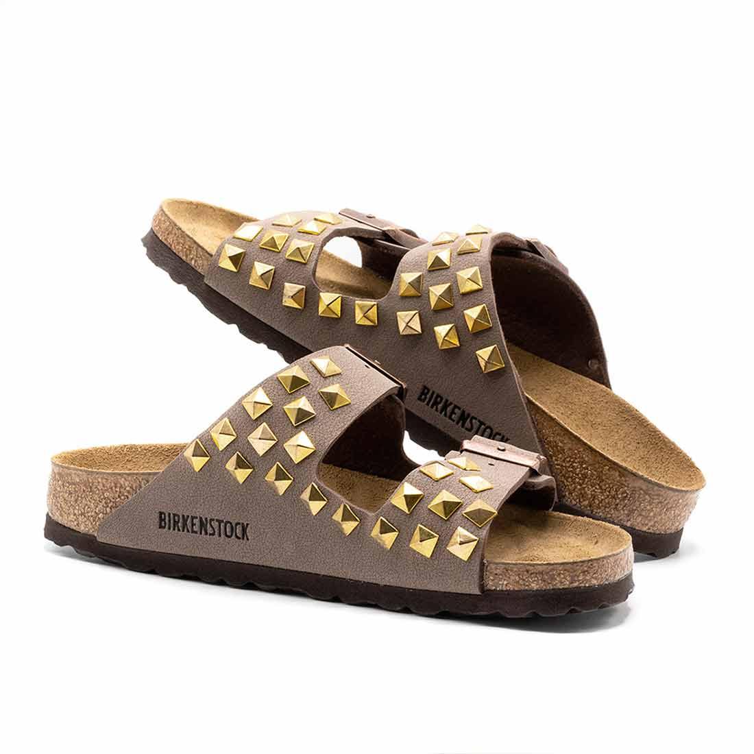 Personalizzazione Birkenstock Arizona con Borchie a Piramide Oro - Marrone Mocca - Outlet