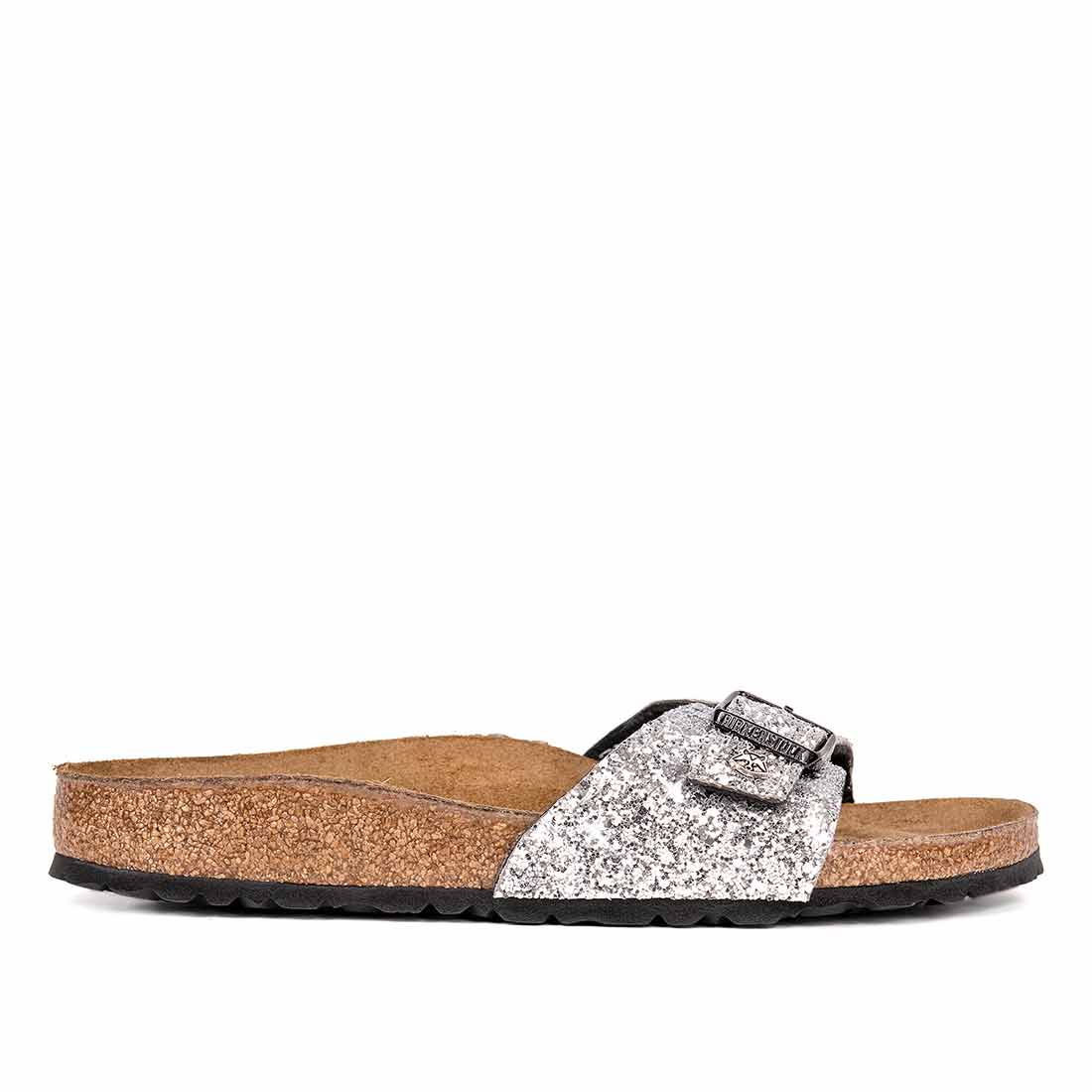 Sandali birkenstock madrid con glitter luccicosi argento