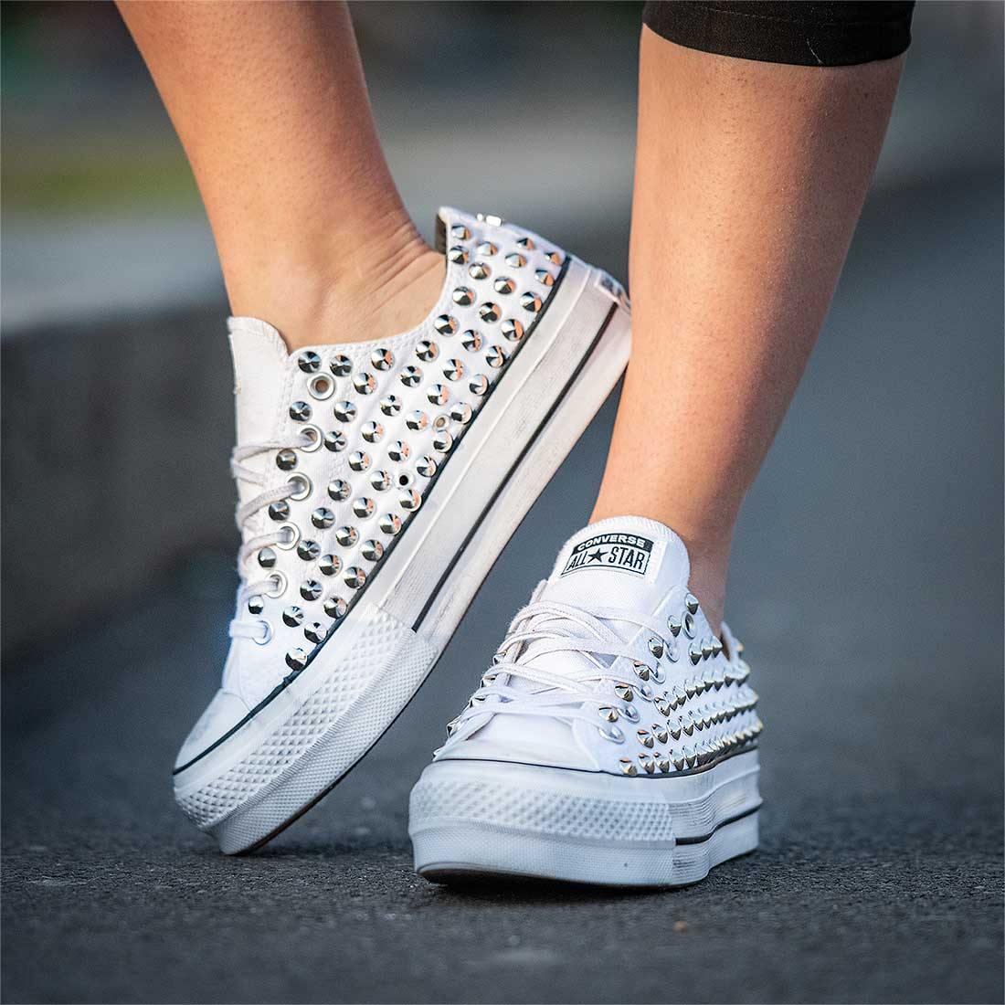 Converse All Star con Borchie - Basse - Suola Platform - Bianche - Outlet