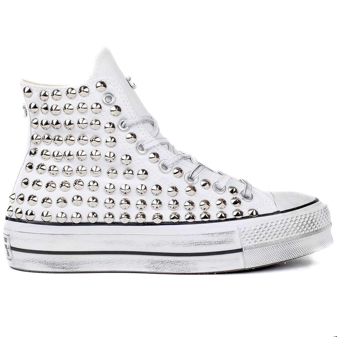 Converse All Star Alte Platform con Borchie - Bianche - Outlet