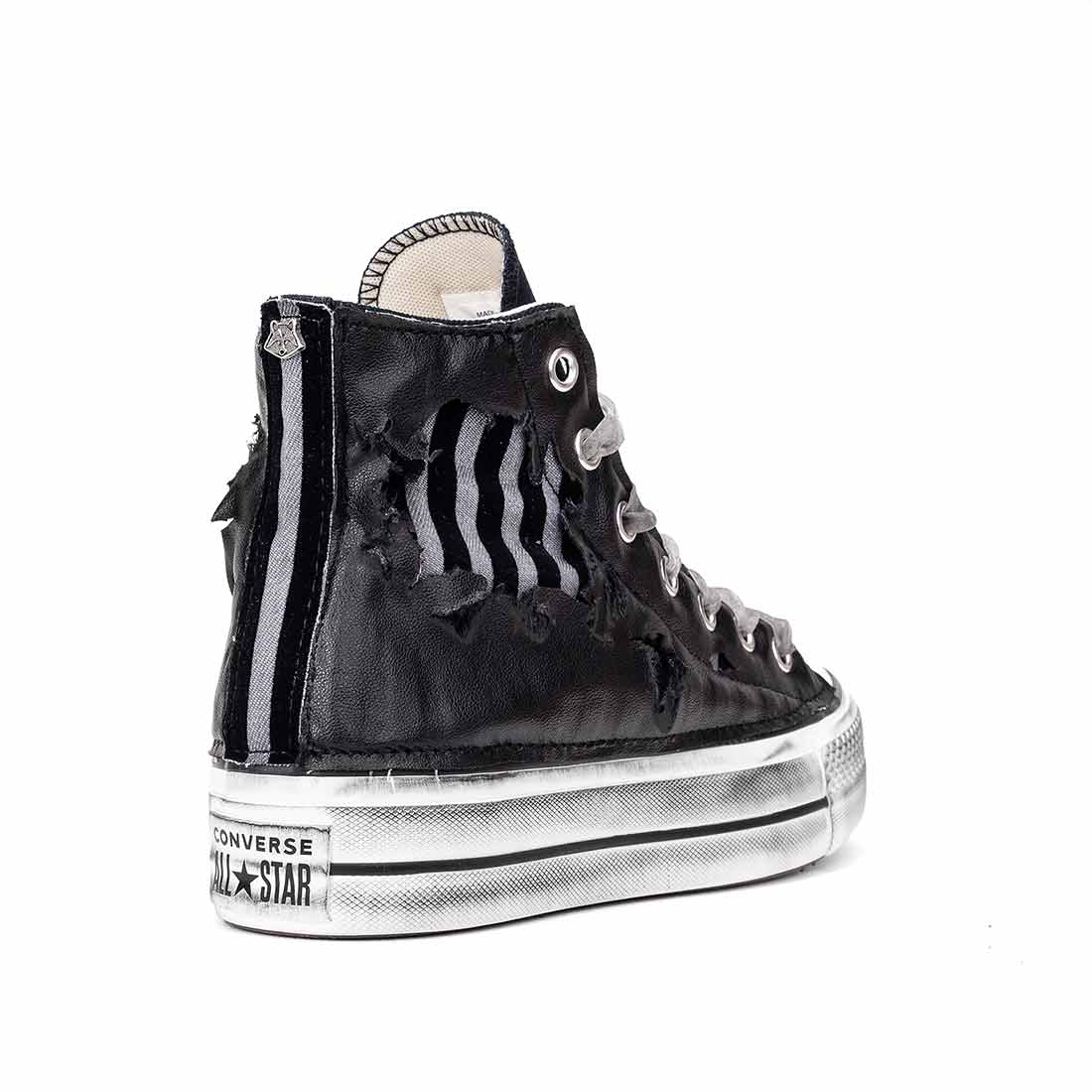 scarpe all star nere gothic in velluto e pelle strappata