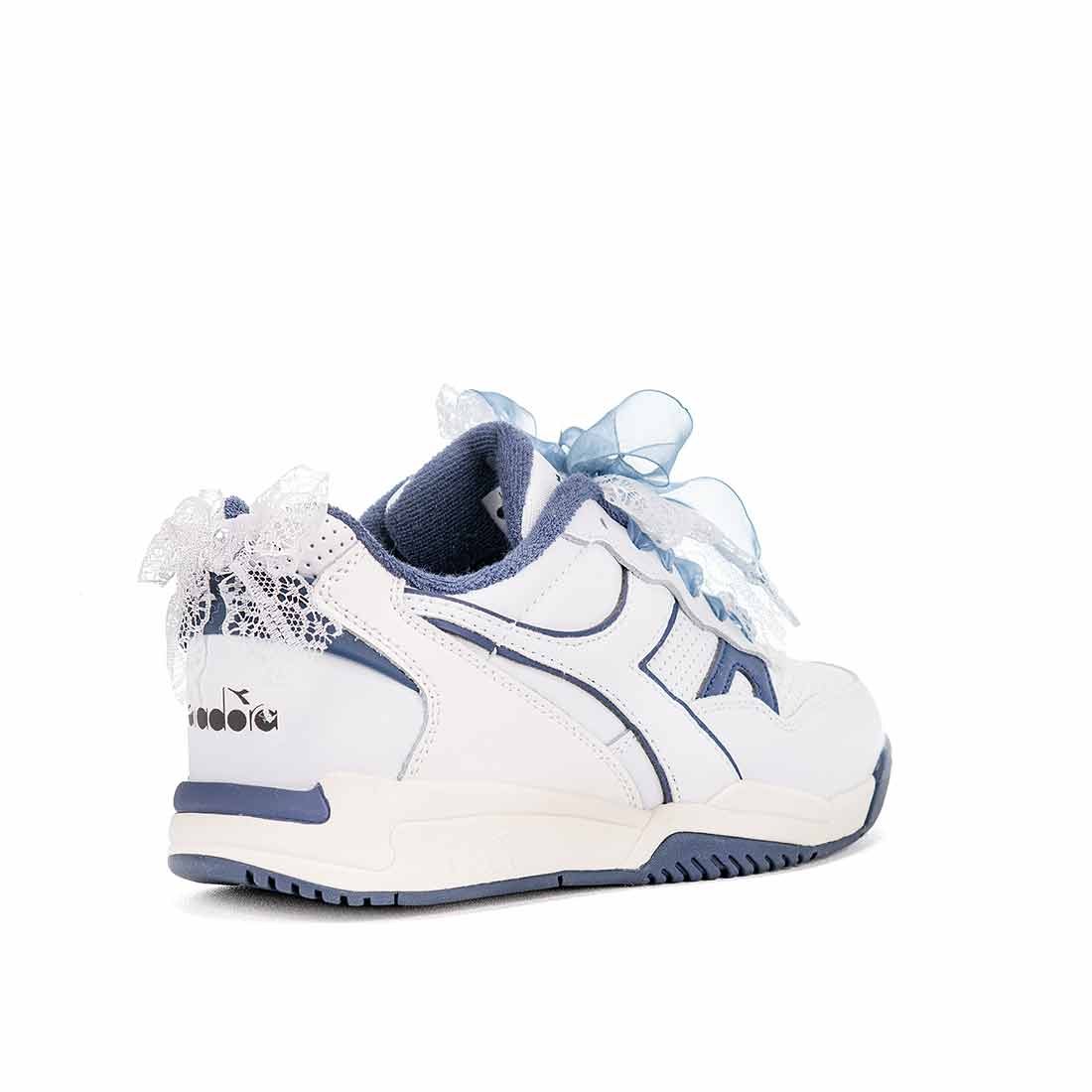 Scarpe kawaii diadora blu e azzurro con fiocco in pizzo e con perla