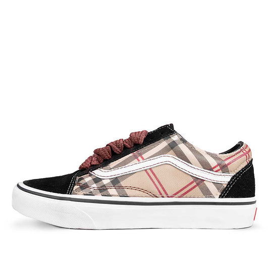 scarpe vans in tartan beige e lacci burgundy