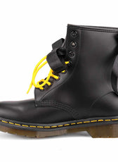 Stivaletti neri con lacci in raso lacci gialli e fiocco in raso nero