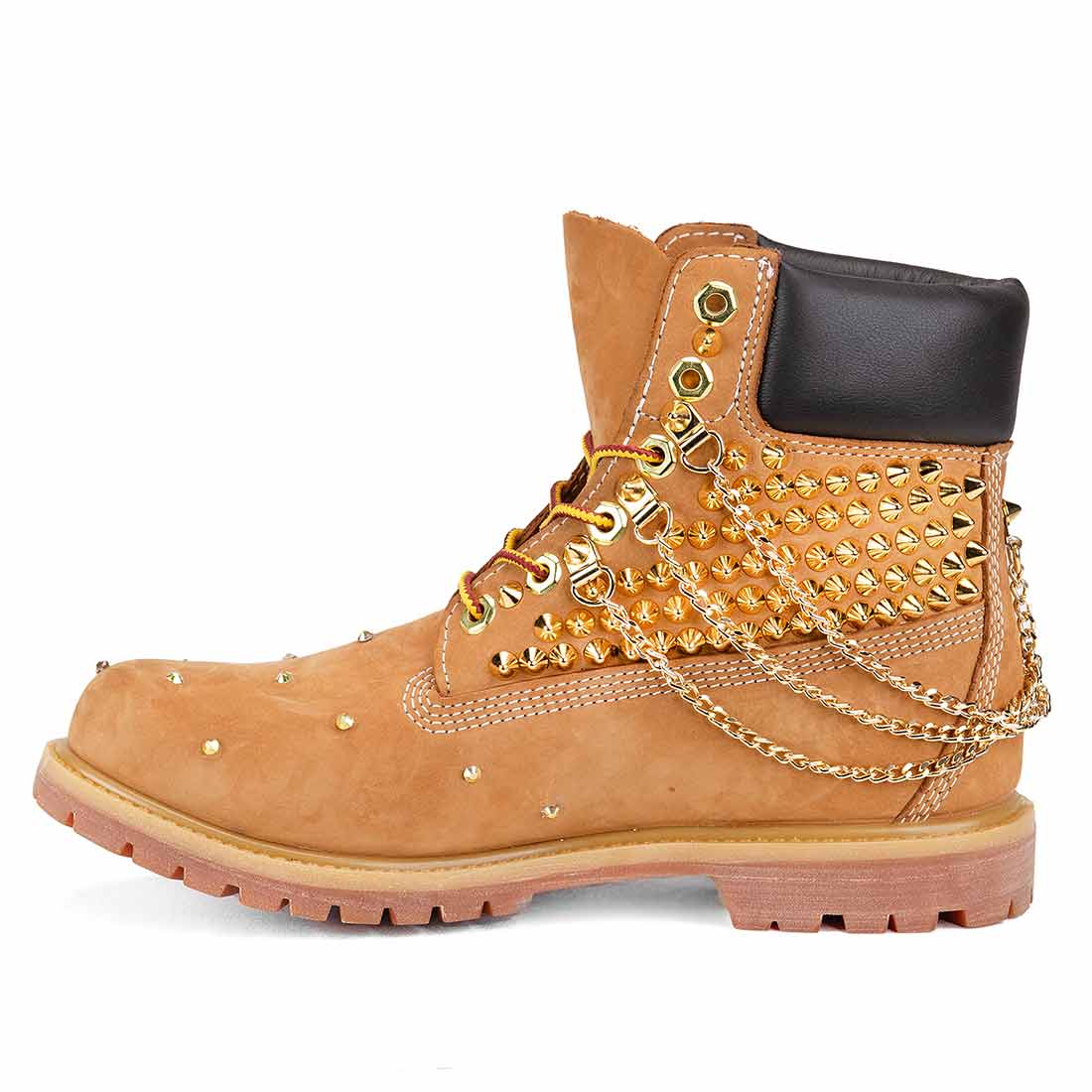 Stivali Timberland con borchiette e catenelle oro