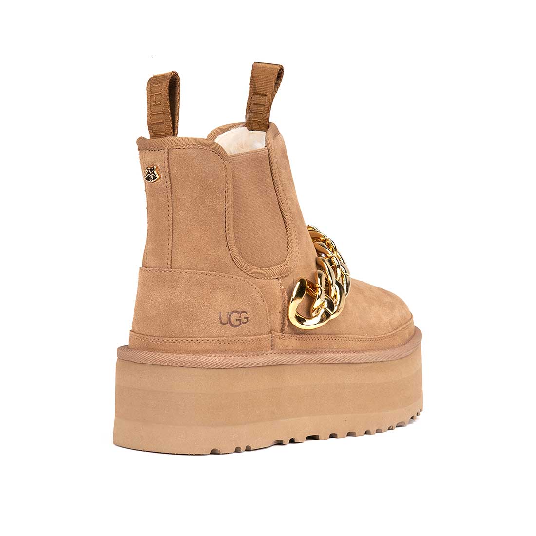 Stivaletti UGG platform beige con catena oro 