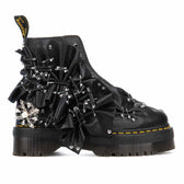 Stivali dr martens sinclair suola platform spille argento con perline nere e argento e gioiello sul tallone stile gothic