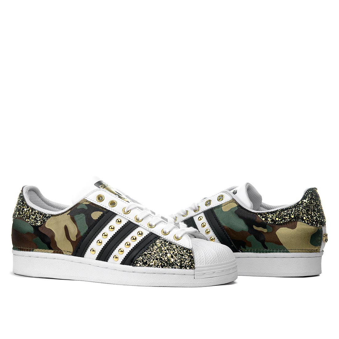 Superstar mimetico con glitter oro nero e borchie oro